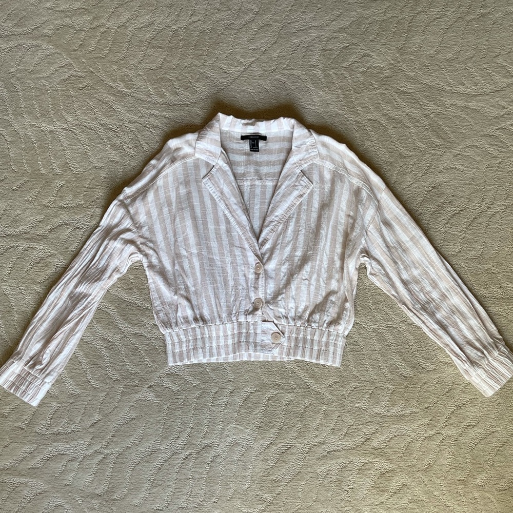 FOREVER21 Linen Striped Crop Top